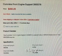 Cummins 3955078, Front Engine Support NOS Direct Replacement