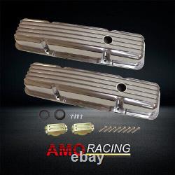 Short Valve Cover Set Fits 58-86 SBC with 15 Partial Finned Air Cleaner&Breather